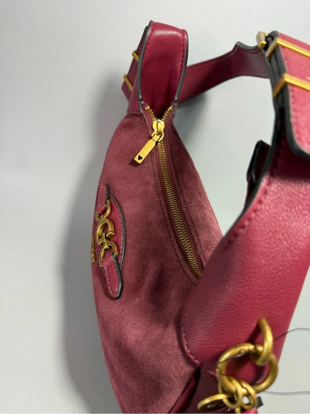 GUESS Malva Wine Suede and Leather Hobo Bag
